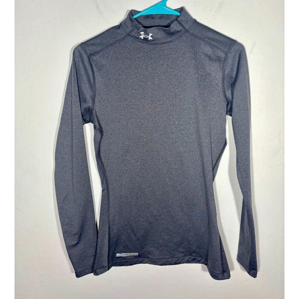 Under Armour ColdGear Mock Neck Womens Small Gray Fitted Compression Shirt